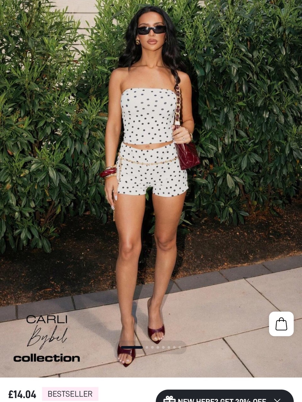 Carli bybel x Misguided Polka Dot Tube Top and Shorts Set - Black on White NWT